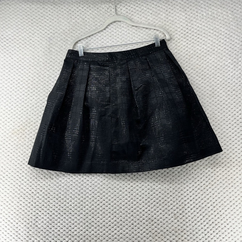 Tommy‎ Hilfiger Black Pleated Skirt Shiny Textured A-Line Party Cocktail Skirt